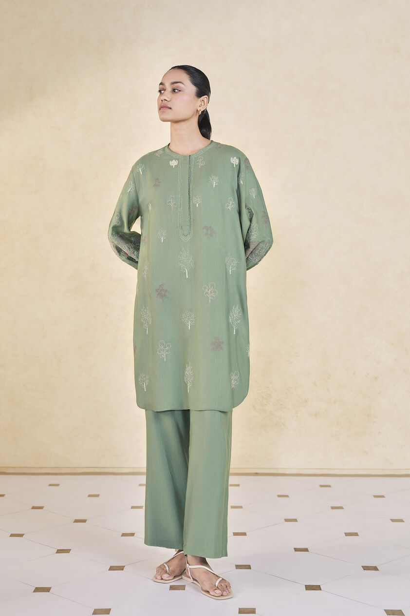Dream Hand-embroidered Kantha Co-ord - Sage, Sage, image 1